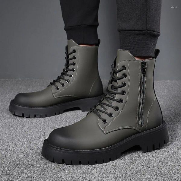 Boots Inglaterra estilo homem preto cinza outono sapatos de inverno cowboy plataforma genuína plataforma bota bela motocicleta alta macho masculino macho