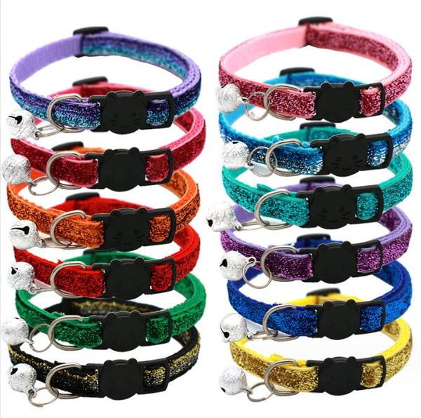 Buntes Glitzer-Halsband für Hunde und Katzen mit Glöckchen, verstellbare Schnalle, Halskette, Hochzeit, Party, Katze, Welpen, Leine, Halsbänder, verstellbare Halskette