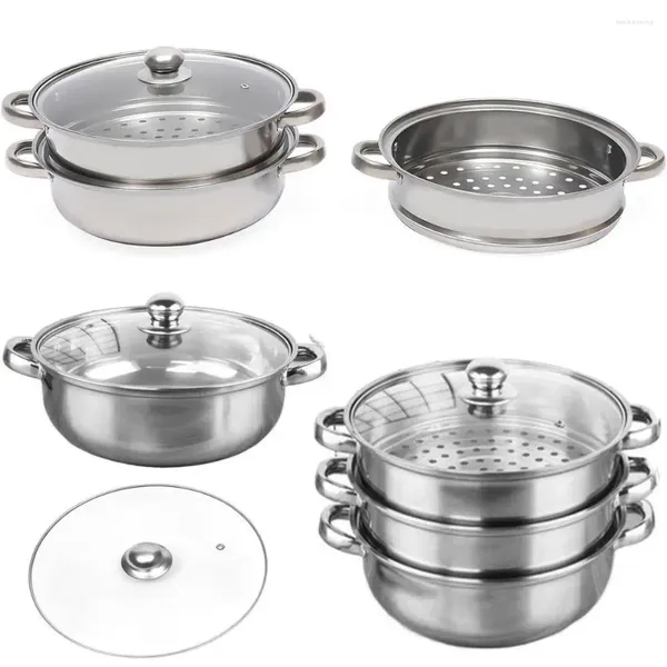 Doppelkessel Edelstahl Gemüse Dampfer Pfanne Set transparent 1/2/3-Schicht-Dampfkochgeschirrglaslid-Lid-Stacktable-Sauce