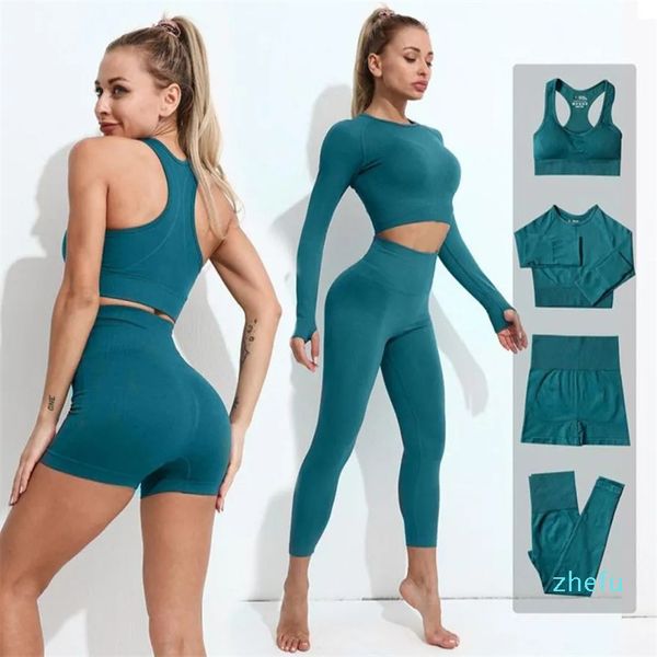 Completi da yoga Abbigliamento da palestra senza cuciture Abbigliamento sportivo da donna Leggings da esercizio in 2 pezzi Reggiseni sportivi imbottiti Abbigliamento fitness da donna Set da allenamento