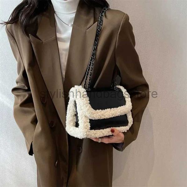 Bolsas de ombro retro Faux Fur Lambs Handbag Bolsa de luxo feminino Bag PU Leather Messenger Ladies Tote Bolsa