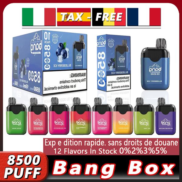 Original Bang Box 8500 Puff verfügbar E-Zigarette 0%2%3%5%Konzentration 12 Geschmack 18 ml 550 mAh Batterie vorgefüllt Pod Mesh Spule E-Zigarette Pen Duty-Free Europa