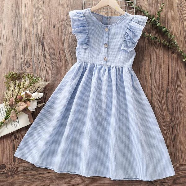 Mädchenkleider Sommerkinder blaue Spitze für Mädchen Kleidung Baby Plaid Outfits Baumwolle Teenager Ärmellose Kinder Kostüme 6 8 9 12 Jahre