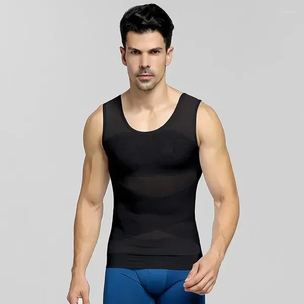 Shapers de corpo masculino cintura sem mangas controle peito corrector malha ginecomastia topos postura emagrecimento shaper barriga trimmer colete