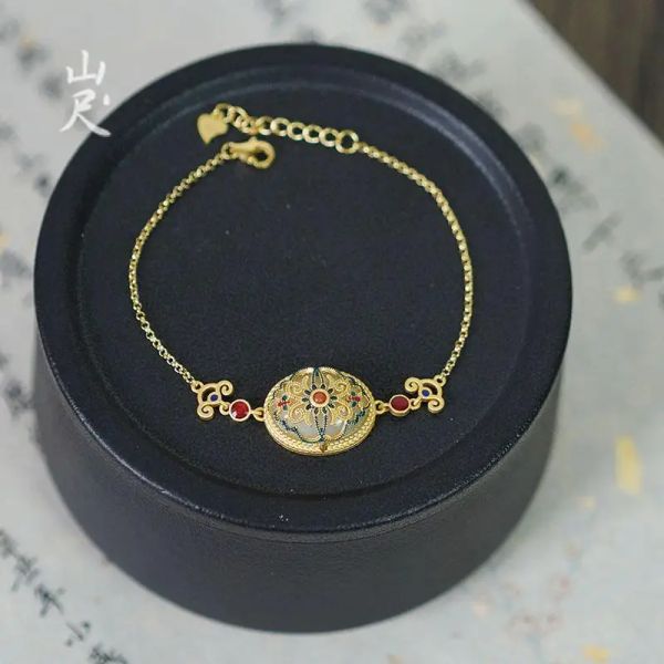 Xiyuan натуральный нефрит Хэтянь белый нефрит браслет из желтого золота 14 карат браслет из натурального нефрита ювелирные изделия горные ступни