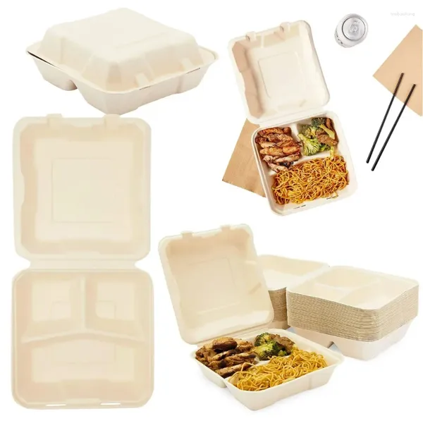 Nehmen Sie Container 50 pcs verfügbar biologisch abbaubar 8 Zoll Hamburger Box Dessert Schutz Snack Bento Mittagessen Back Cak Food