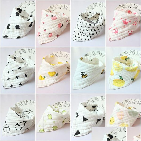 Bibs geğirme bezleri 8 katman bebek yenidoğan ins baskı bibs bebek üçgen fular toddlers muslin pamuk bandana bürp bezleri 30 renk dro dhnji