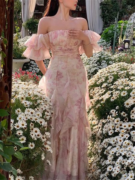 Vintage Floral Maxi Kleid Elegante Koreanische Sommer 2023 Mode Abendkleid Party Dame Vestido Trendy Weibliche Fairycore 231228