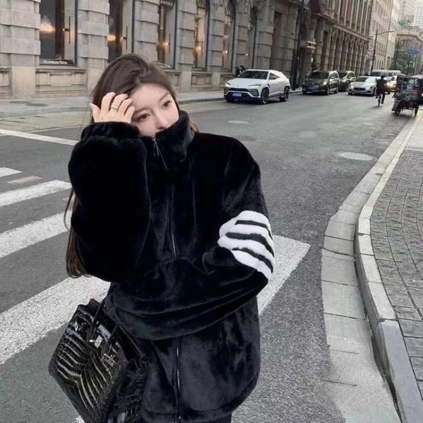 Casaco de pele feminino streetwear manga longa zíper outono inverno quente falso jaqueta designer roupas moda coreana outerwear