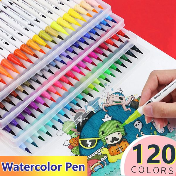120/100/80/60 Marcadores de cores Double Ends Ends Manga Art Brush Pen Set Marker School Watercolor Art Supplies Sketch Desenho Graffiti 231227