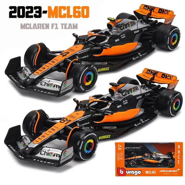 Bburago 1 43 McLaren Team Mcl60 4# Lando Norris 81# Piastri Fórmula 1 Liga Super Toy Toy Die Modelo de carro 231227