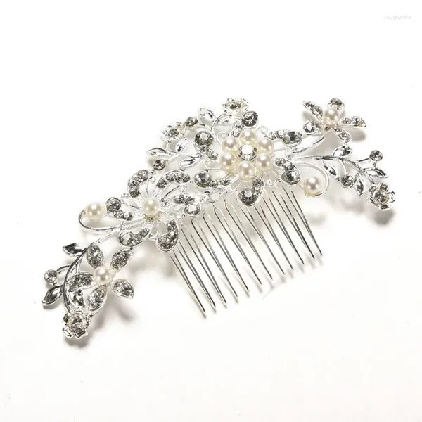 Saç klipsleri kristal simüle edilmiş inci gelin taraklar saç tokası takı aksesuarları başlık çiçek düğün tiara köpüklü gümüş kaplama