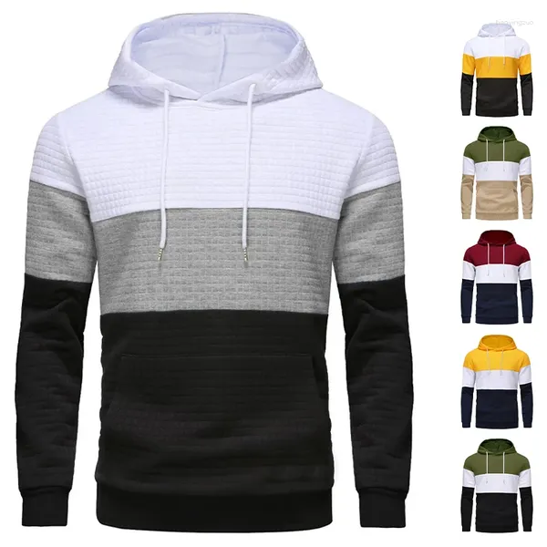 Felpe con cappuccio da uomo Patchwork Jacquard Waffle Pullover di tendenza all'ingrosso Sport Color Block per polerones de hombre alla moda