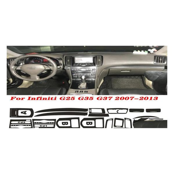 Adesivos adesivos de carro para infiniti g25 g35 g37 2 portas cupê carstyling 5d fibra de fibra de carbono console de cor de cor de cor de cor de moldagem adesivo de moldagem