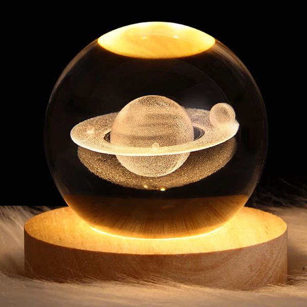 LED Night Light Galaxy Bola de Cristal Candeeiro de Mesa 3D Planeta Lua Brilhante Planetário Cabeceira Quarto Decoração de Casa Presente de Natal 231227