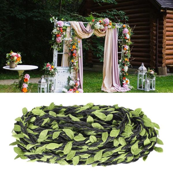 Flores decorativas 10m plantas artificiais folhas fios de cera de videira preto simulação verde rattan Diy festas de casamento decoração