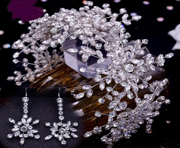 Luxuriöse Barockbraut Kopfbedeckungen Krone und Tiaras Ohrringe funkelnde Kristalle Strauchsteine ​​Frauen Kopfbedeckung Kopfschmuck Haarband Weddi7273415