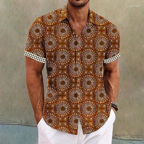 Camisas casuais masculinas verão camisa masculina 3d impressão lape botão férias manga curta topo havaiano homem oversized moletom moda beachwear