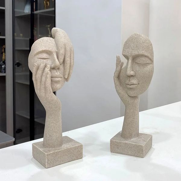 25 cm Kunstharz-Sandstein-Abstrakte Maskenfiguren, nordische menschliche Gesichtsstatue, Heimbüro, Wohnzimmer, Tischdekoration, Objekte 231227