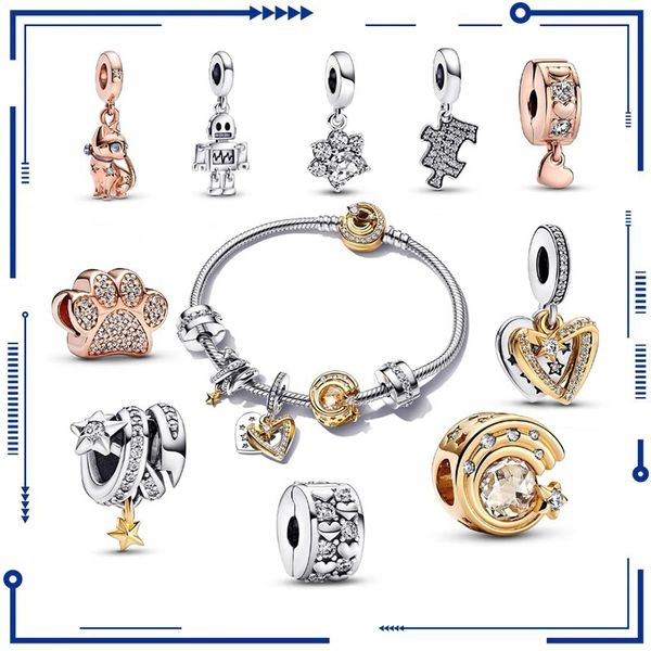 925 Silber Charm New Claw Print Star gehört zu den verstreuten Perlen Robot Star River Rose Gold Cat Fashion PAN Armband DIY Anhänger Kostenloser Versand