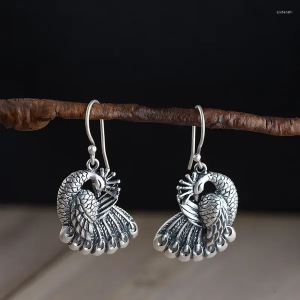 Dangle Ohrringe S925 Silber Vintage Thai Craft Mode weibliche Models Pfauenmuster Schmuck