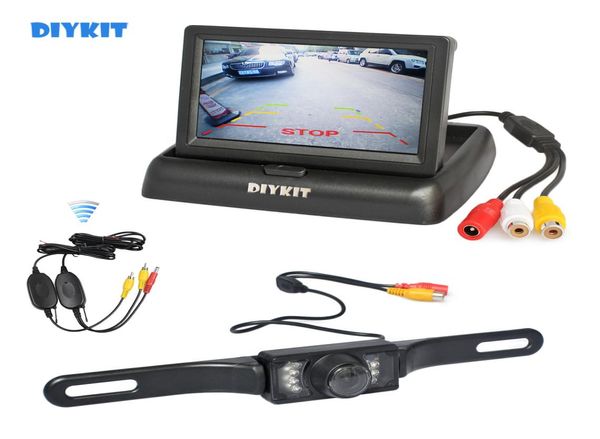 Diykit kit de câmera de ré para carro, sem fio, 43 polegadas, monitor lcd, hd, câmera de visão traseira, sistema de estacionamento