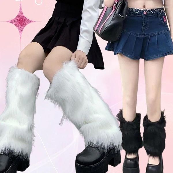 Frauen Socken y2k Kunstfell Winter JK Stiefel Strumpf Mädchen Lolita Punk Boot Cover Harajuku Fußwärmestrümpfe