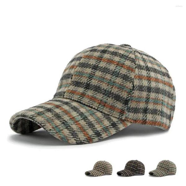 Bonés de bola outono inverno unisex boné de beisebol xadrez com material de lã 55-60cm ajustável casual versátil chapéus para mulheres e homens bq0625