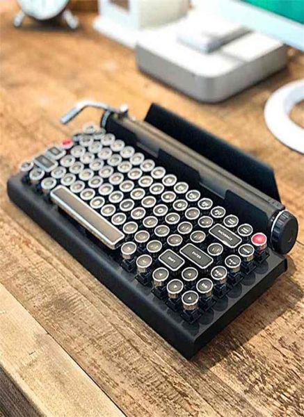 Teclado de máquina de escrever sem fio Bluetooth RGB retroiluminação colorida retrô mecânico para celular tablet laptop GK99 210610265D9304967