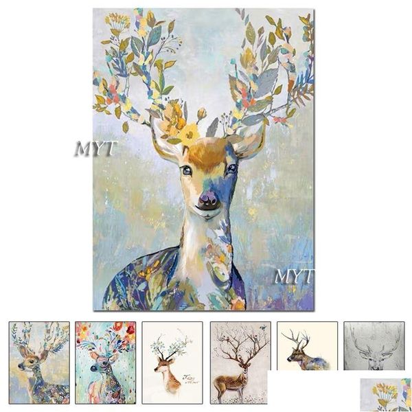 Dipinti per bambini decorazione della parete della camera astratto Deer testa olio dipinto quadro artistico senza cornice vendendo artwork di tela animale 210310 Drop Deli DHML3