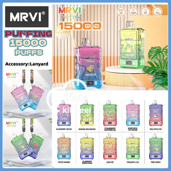 Original puff 15000 MRVI PUFFING 15K vaper Puff E cigarro 25ml 750mAh recarregável vapes descartável puff bobina de malha dupla com cordão puffs vapes razz bar puff 12k