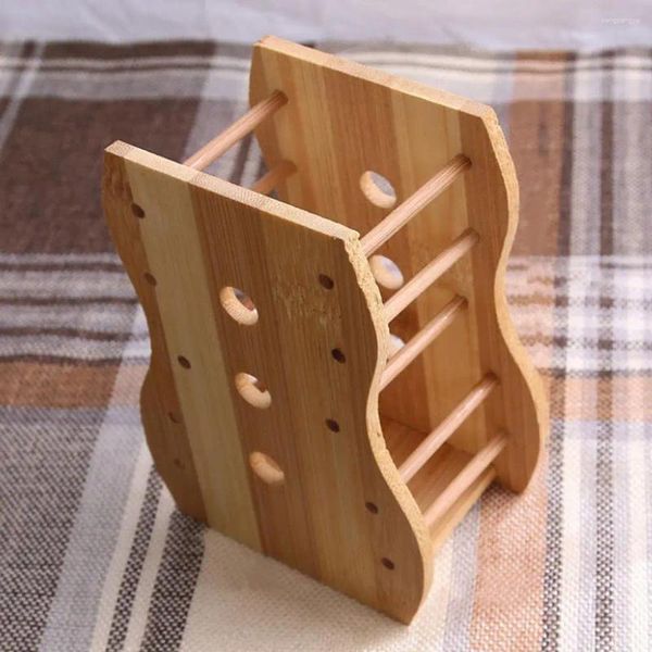 Armazenamento de cozinha Natural Bamboo Wood Cosqueiros utensílios de utensílios Tubo redondo Non Slip