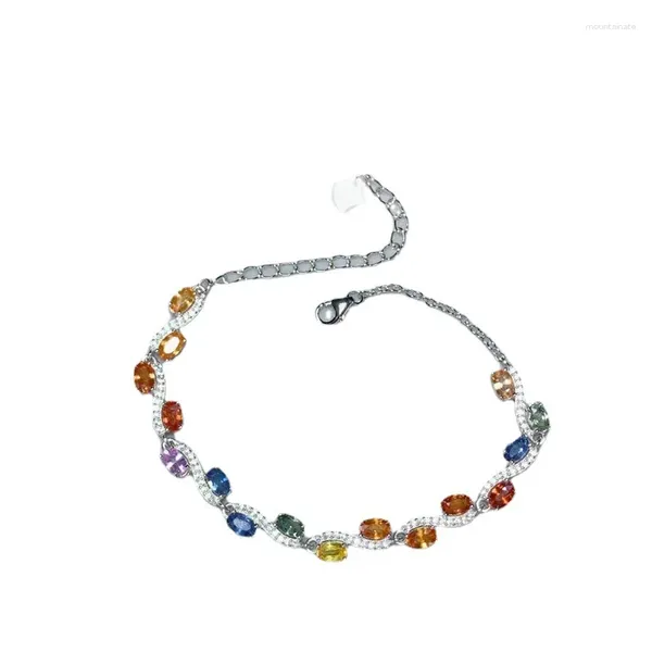 Braccialetti a maglie Bracciale in argento sterling con tormalina naturale 2 S Autentico multicolore elegante stile romantico S925 Fidanzamento da donna