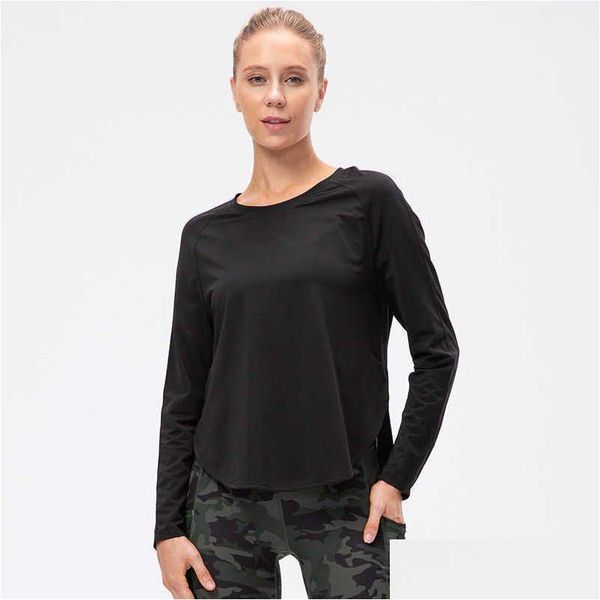 Completi da yoga da donna Top Vestiti larghi e sottili T-shirt sportiva da corsa a maniche lunghe Asciugatura rapida Traspirante Allenamento Fitness O Round Ne Dhjoi