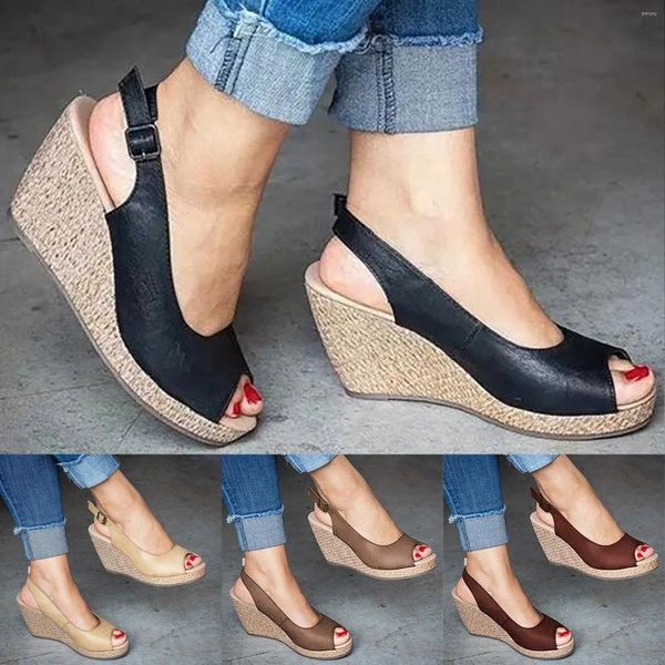 Sandals Fish Fish Back Back Back Hollow Shallow Wedge Heel Comércio Exterior Top Pu Moda PU Sexy Saltos Sexy para Mulheres