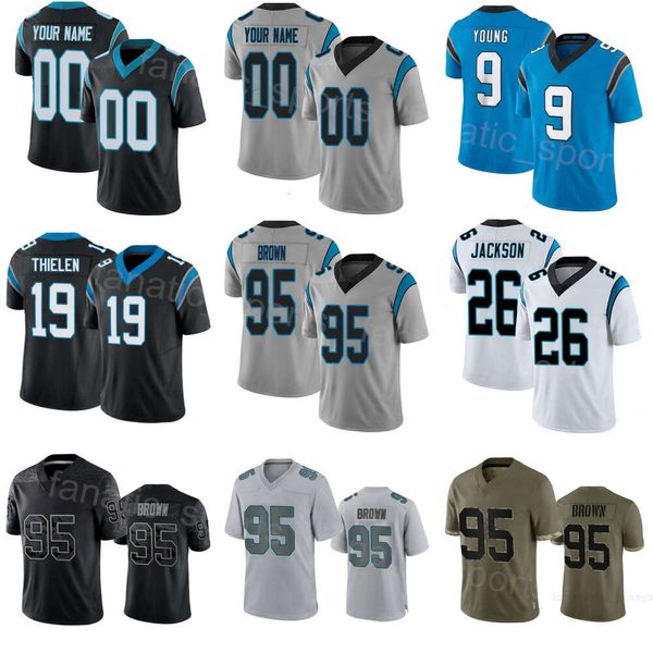 Criança Mulheres Futebol 19 Adam Thielen Jersey Kids 26 Donte Jackson 24 Vonn Bell 95 Derrick Brown 17 DJ Chark Jr 9 Bryce Young 6 milhas Sanders Nome personalizado Número de nome personalizado Número