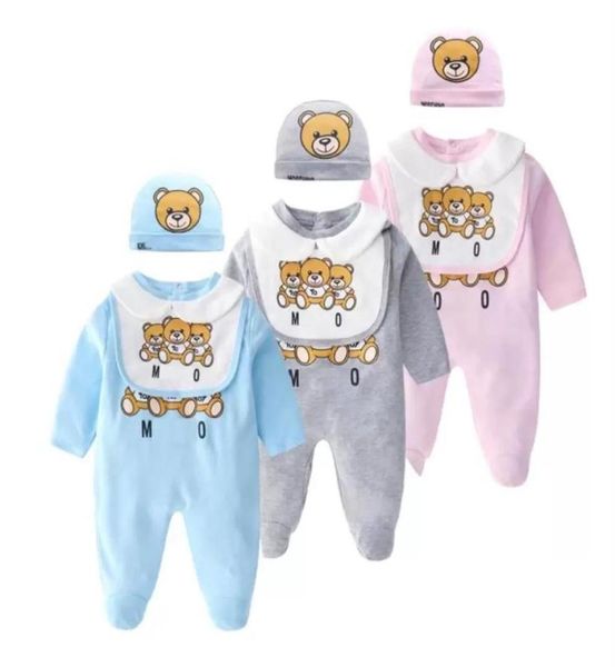 2021 Kinder Strampler Frühling Mode Neugeborenes Baby Kleidung Baumwolle Cartoon Little Bear Neugeborenes Kleinkind Baby Mädchen Overall und Hut Bi4760202