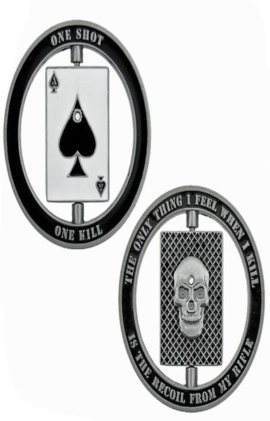 Döndürülebilir Amerika Polis Swat Bullet Ace of Spades Skull One Shiot One Kill Challenge Coin Sanat Koleksiyonu hediyesi6594809