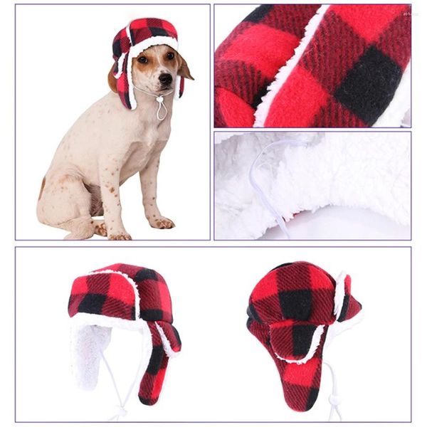 Hundebekleidung Winter Haustier Hut Warm Plüsch Lei Feng Baskenmütze Kopfbedeckung Stricken Weich Einstellbar Outdoor Winddicht Plaid Zubehör