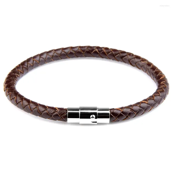 Charme Pulseiras Genuíno Couro Trançado Pulseira Para Homens Marrom Preto Fecho De Aço Inoxidável Handmade Mulheres Jóias Presente S