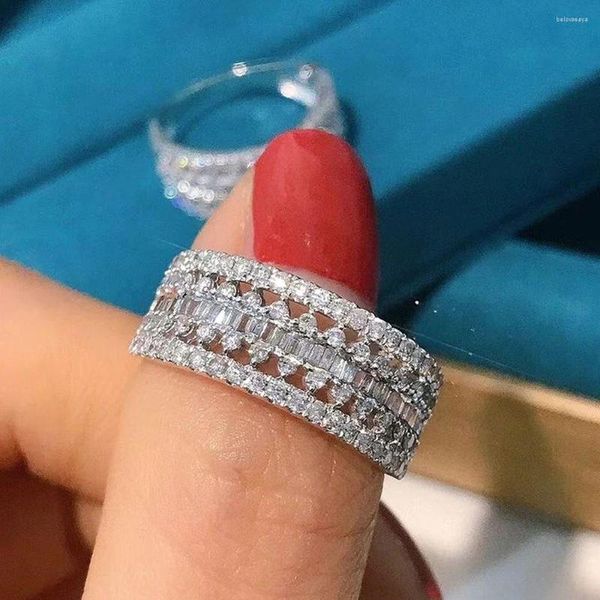 Anéis de cluster casamento romântico para noiva completa deslumbrante cz pedra moda design contratado jóias de luxo feminino 2024