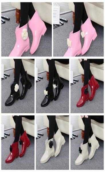 2022 Women Rain Boots galoshes south Korean style with flower bowknot antiskid low short Wellington water shoes rubber shoes add v5999424