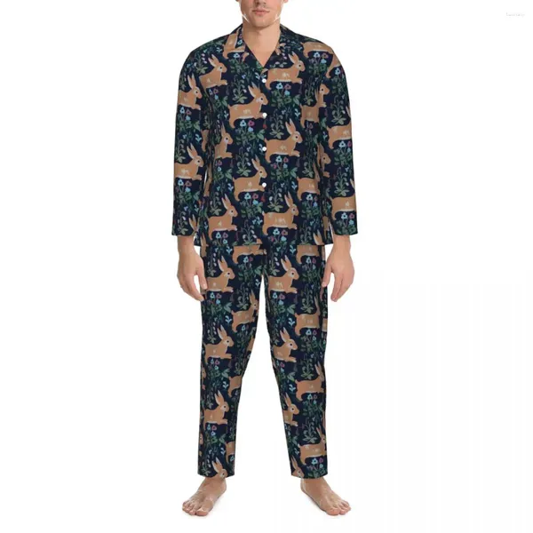 Sleepwear's Sleep abbigliamento retrò da uomo stampato animale da uomo carino soft night autunno 2 pezzi casual oversize set grafico