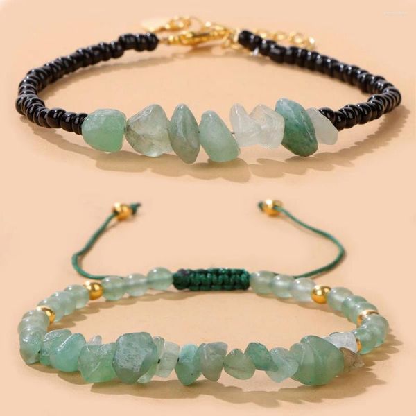 Link Pulseiras Natural Irregular Verde Aventurina Chip Beads Pulseira Para Mulheres Homens Cura Ajustável Reiki Trançado Presentes