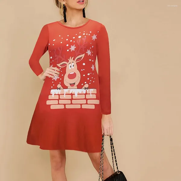 Damen T-Shirts Damen Kleid sexy süße Rentier gedruckt Weihnachten langärmelig