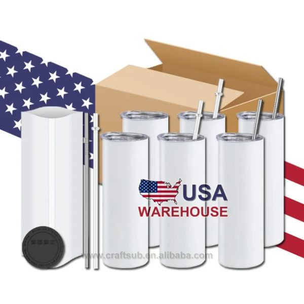 USA CA CA Warehouse Novo 20oz 20 onças de parede dupla reta de aço inoxidável Viagem em branco Sublimation copo com palha de plástico 1228