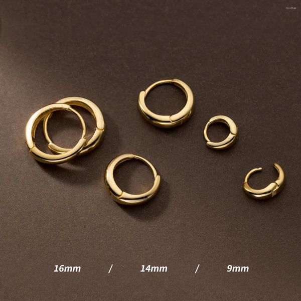 Orecchini a cerchio 9mm 14mm 16mm Orecchino da donna in argento 925 Semplice spesso piccolo grande per le donne Ragazze femminili Lady Rotondo lucido