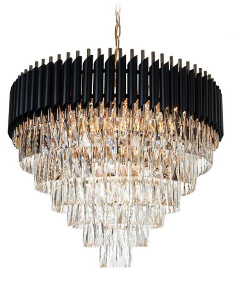 Crystal lampadario moderno moderno lucente a sospensione Lustre elegante lampada a sospensione cristallina nera per soggiorno sala foyer3078067555550344