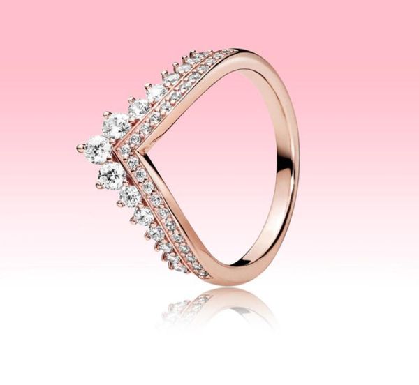 18k Rose Bating Wedding Ring Women Girls Princess Wish Rings para 925 Sterling Silver CZ Diamond Ring Set com Box3655306 original