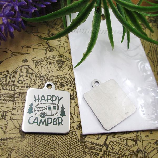 40 peças--amuletos de aço inoxidável happy camper mais estilo para escolher pingentes diy para colar271v